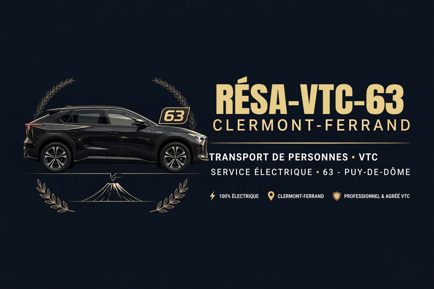 Bandeau officiel RÉSA-VTC-63 : TOYOTA-BZ4X électrique et agrément VTC à Clermont-Ferrand